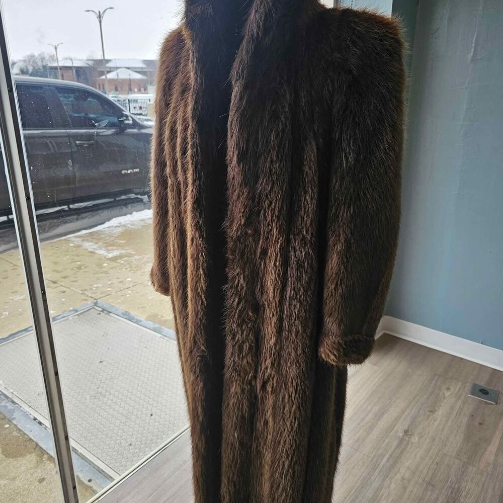 Evans Full Length Beaver Fur Coat M - Picture 3 of 10